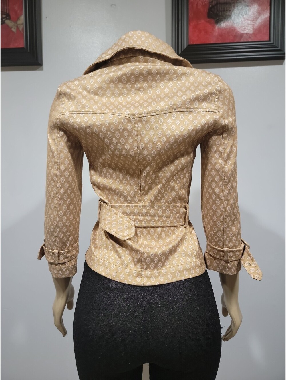 PIAZZA SEMPIONE Jacket Women US 4 IT 40 Beige Floral Belted Made in Italy NEW#CC - Picture 7 of 16